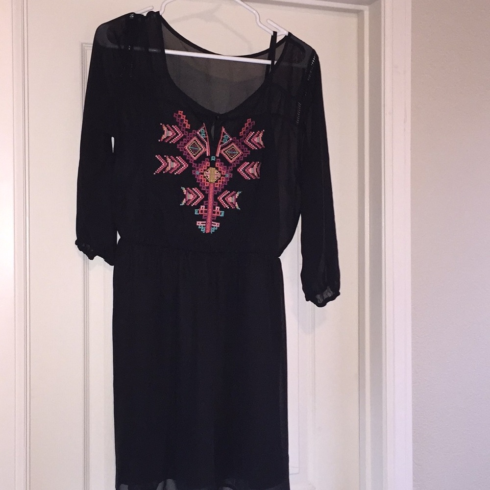 Black Tribal Embroidered Dress